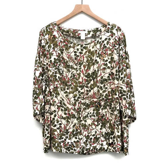 H&M Tops - H&M Off-White Leaf Pattern Blouse - Size 16